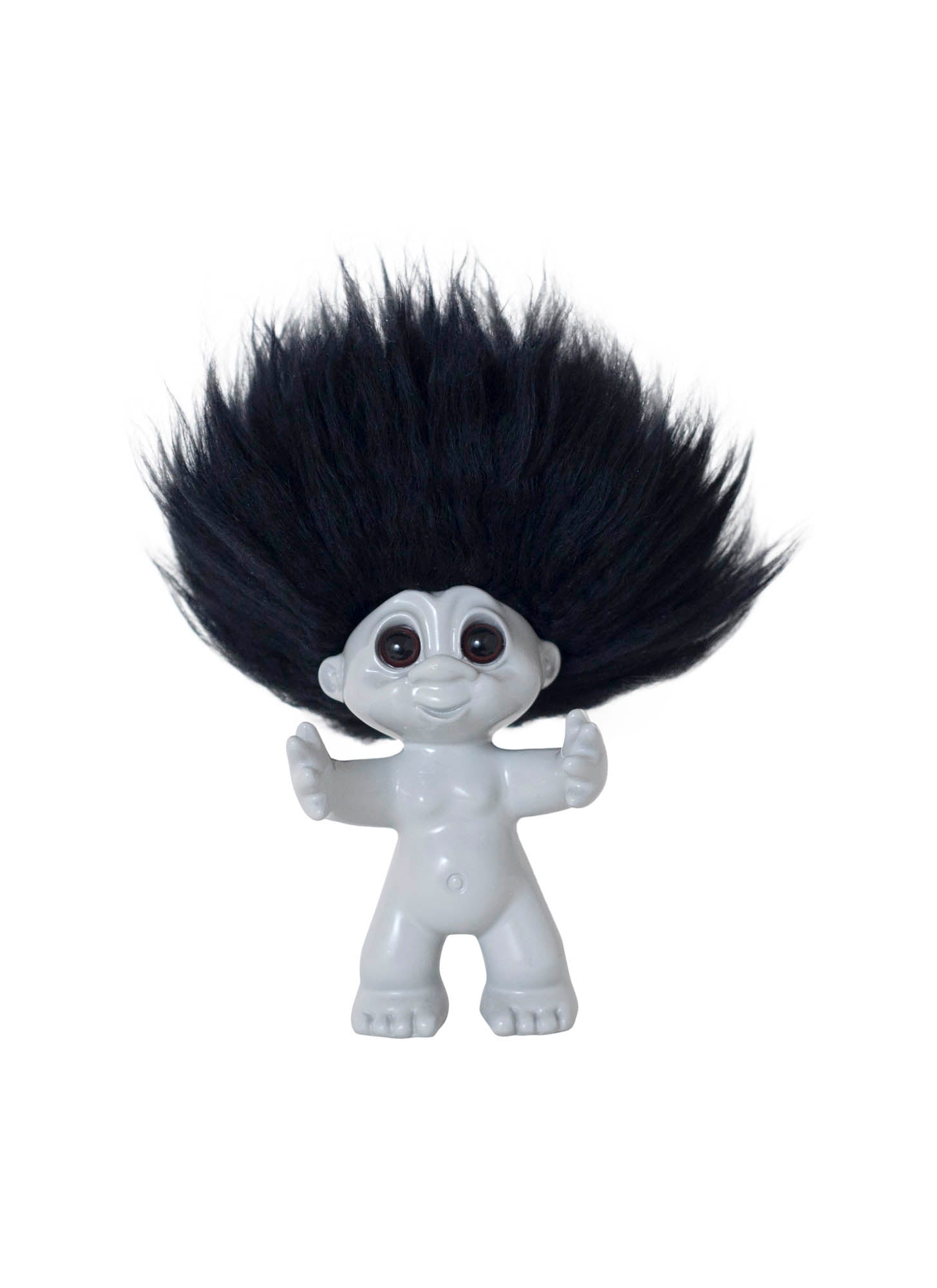 Lykketrold (lysegrå og sort hår, 9 cm)